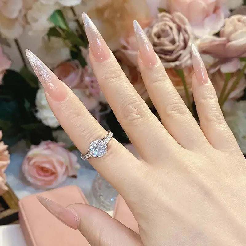 Camellia Hw 1 CT Full Diamond Ring, Micro - set Fire Color Zirconium Ring - Pearl Unique