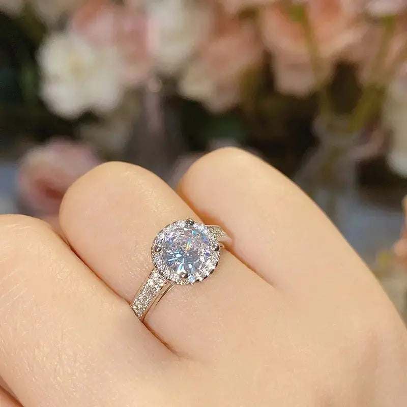 Camellia Hw 1 CT Full Diamond Ring, Micro - set Fire Color Zirconium Ring - Pearl Unique