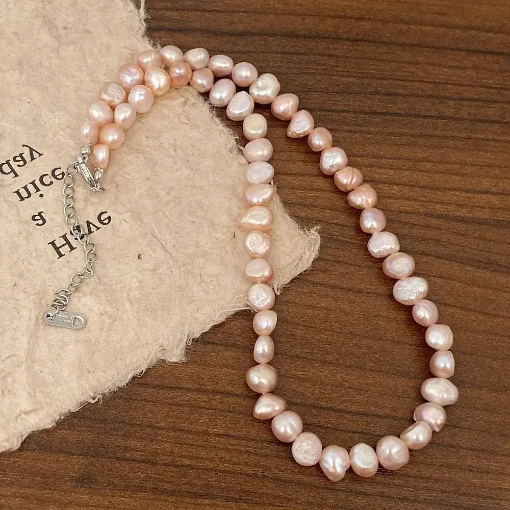 Colorful Freshwater Pearl Exquisite Beaded French Retro Baroque Collarbone Chain and Bracelet Set - Pearl Unique