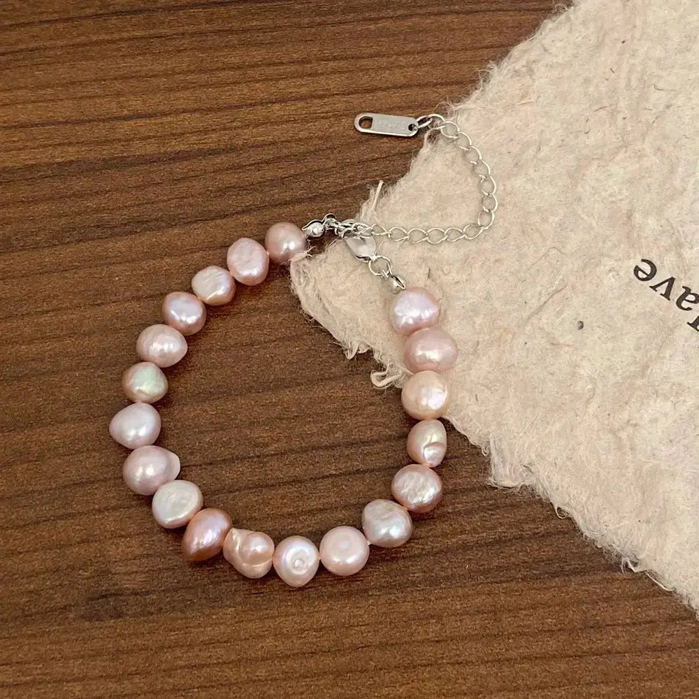 Colorful Freshwater Pearl Exquisite Beaded French Retro Baroque Collarbone Chain and Bracelet Set - Pearl Unique