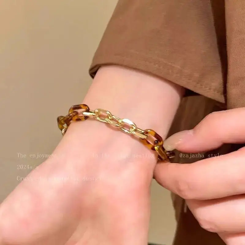 Contrast Color Leopard Print Metal Splicing Bracele - Pearl Unique