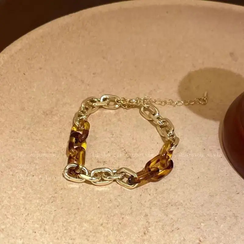 Contrast Color Leopard Print Metal Splicing Bracele - Pearl Unique