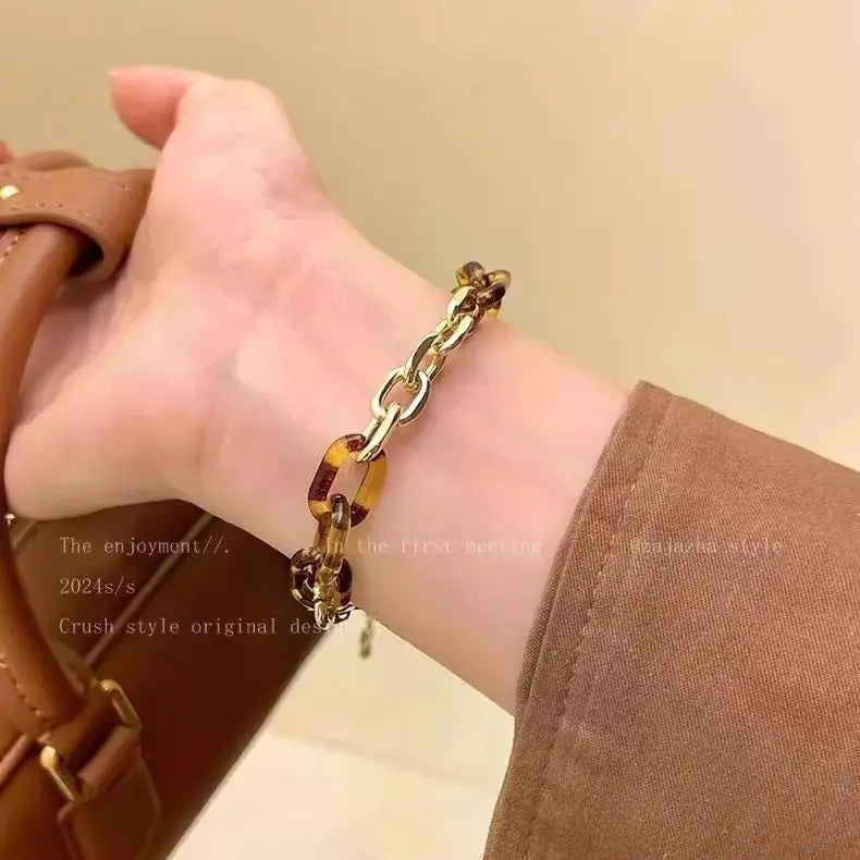 Contrast Color Leopard Print Metal Splicing Bracele - Pearl Unique