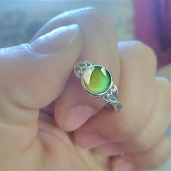 Creative Temperature Induction Color - changing Ring Retro Flower Round Engagement Ring - Pearl Unique