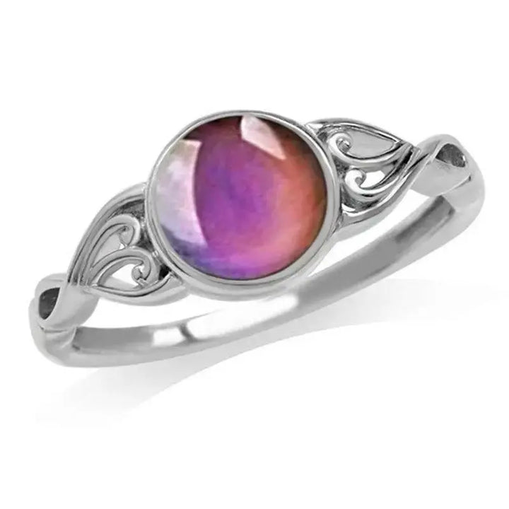 Creative Temperature Induction Color - changing Ring Retro Flower Round Engagement Ring - Pearl Unique