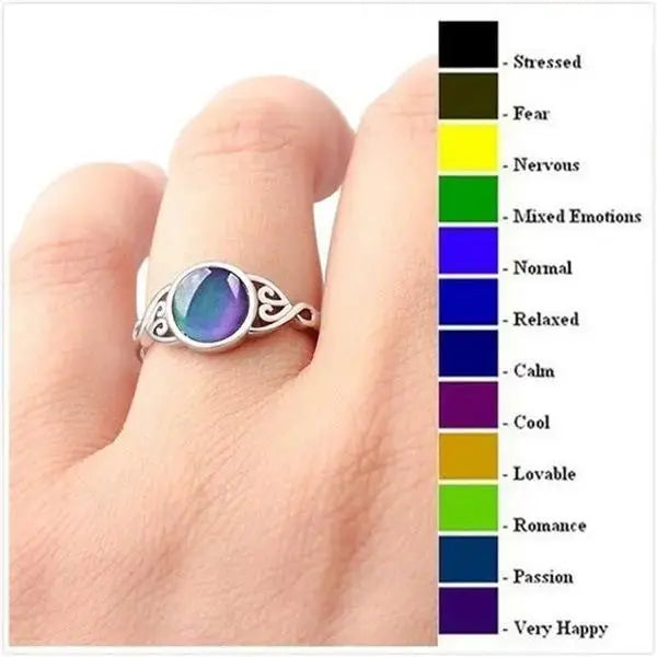 Creative Temperature Induction Color - changing Ring Retro Flower Round Engagement Ring - Pearl Unique