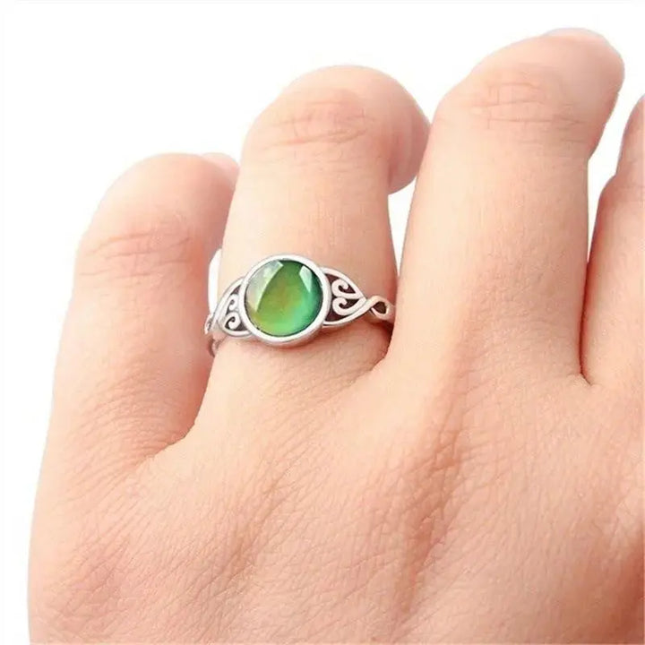 Creative Temperature Induction Color - changing Ring Retro Flower Round Engagement Ring - Pearl Unique