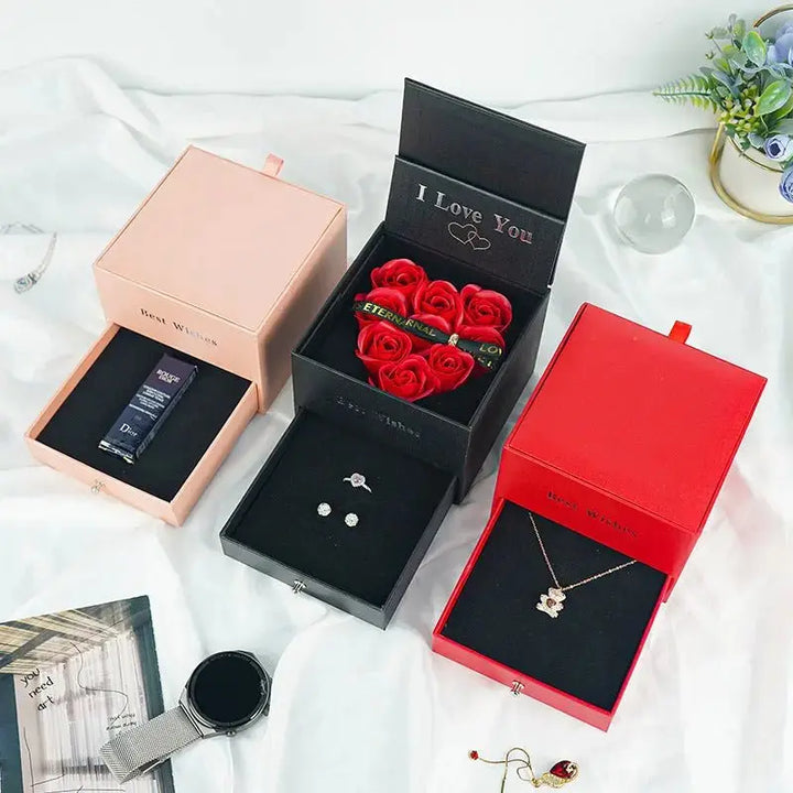 Double Rose Eternal Flower Jewelry Box - Valentine's Day Gift Packaging - Pearl Unique