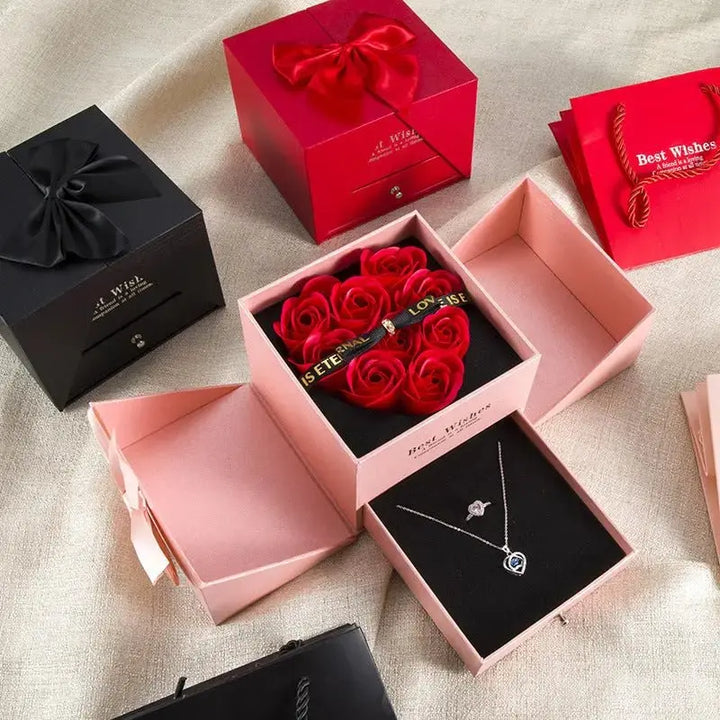 Double Rose Eternal Flower Jewelry Box - Valentine's Day Gift Packaging - Pearl Unique