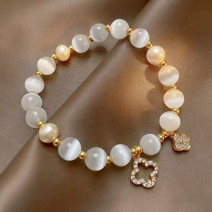 Four - leaf Clover Crystal Opal Bracelet - Pearl Unique