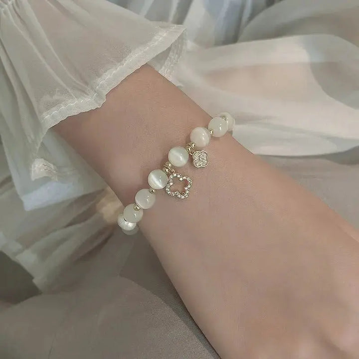 Four - leaf Clover Crystal Opal Bracelet - Pearl Unique