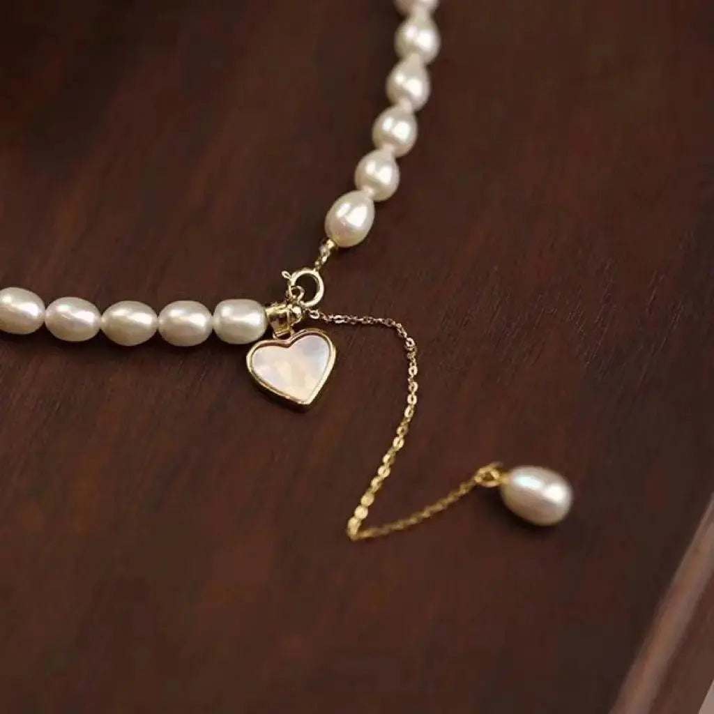 Full Pearls Necklace with Heart Shell - Pearl Unique