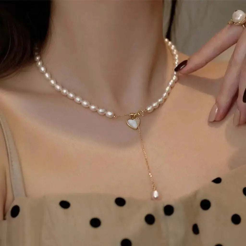 Full Pearls Necklace with Heart Shell - Pearl Unique
