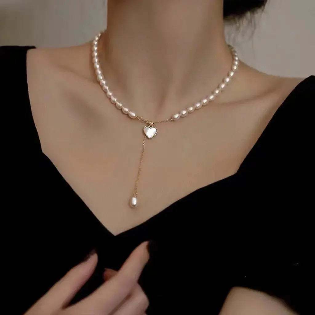 Full Pearls Necklace with Heart Shell - Pearl Unique