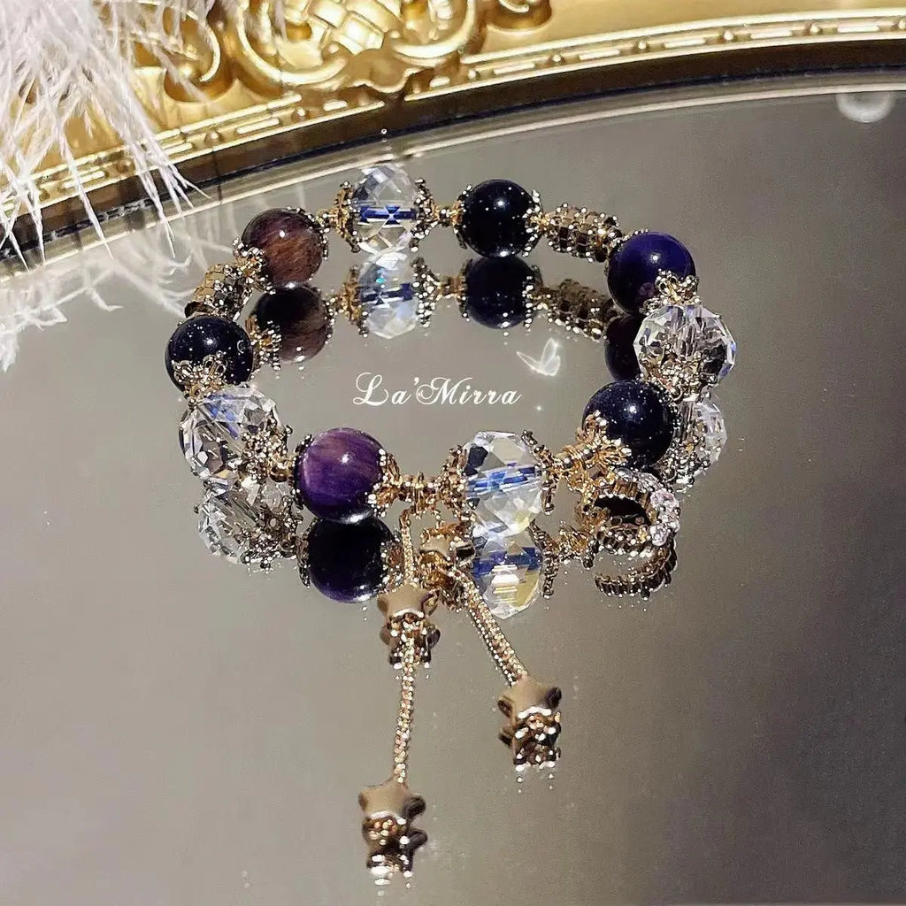 Gentian Stone Crystal Bracelet Blue Sandstone Small Fragrant Gorgeous Court French - Pearl Unique