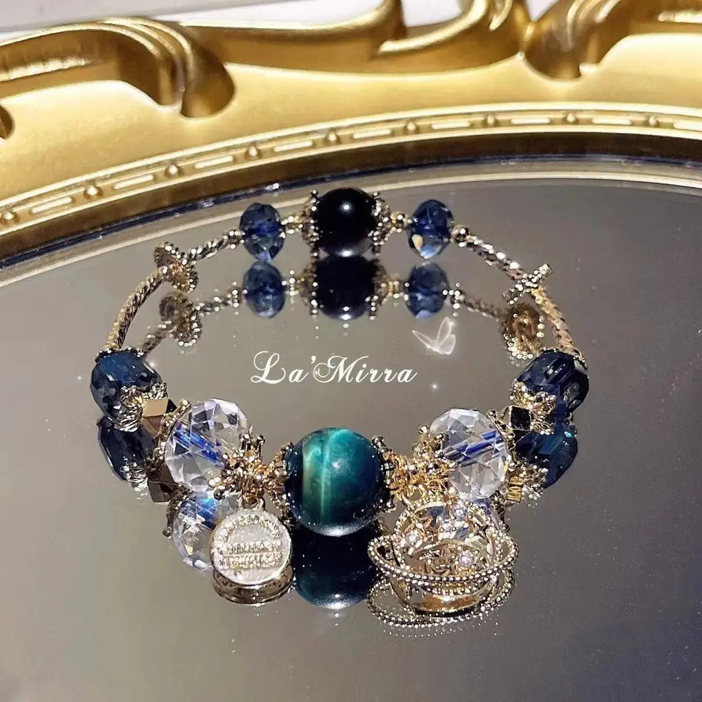 Gentian Stone Crystal Bracelet Blue Sandstone Small Fragrant Gorgeous Court French - Pearl Unique