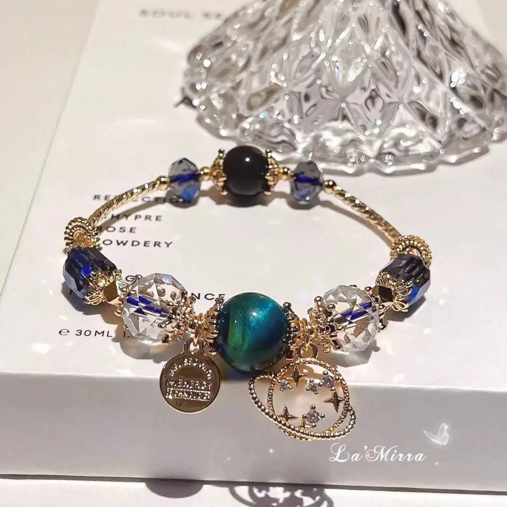 Gentian Stone Crystal Bracelet Blue Sandstone Small Fragrant Gorgeous Court French - Pearl Unique
