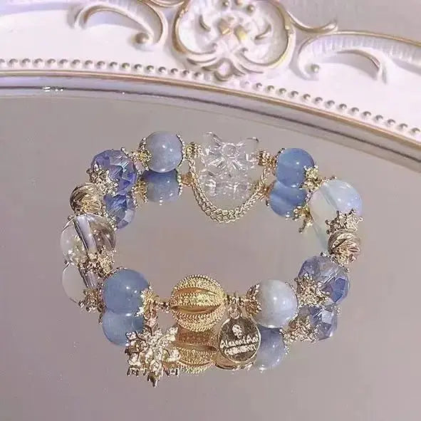 Gentian Stone Crystal Bracelet Blue Sandstone Small Fragrant Gorgeous Court French - Pearl Unique