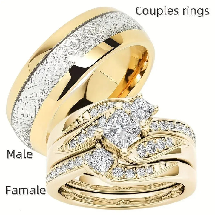 Heartlink Couples' Zirconia Diamond Couples Rings - Pearl Unique