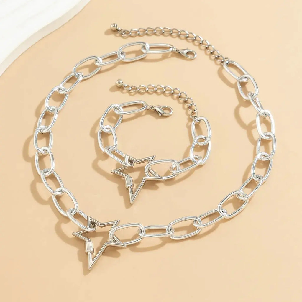 Hip - hop Jewelry Personalized O - chain Metal Jewelry Set, Niche Geometric Versatile Necklace - Pearl Unique