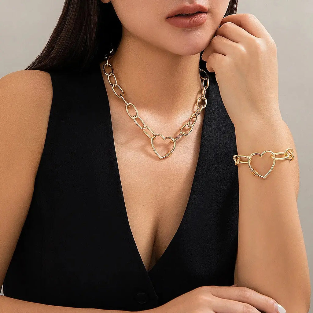 Hip - hop Jewelry Personalized O - chain Metal Jewelry Set, Niche Geometric Versatile Necklace - Pearl Unique