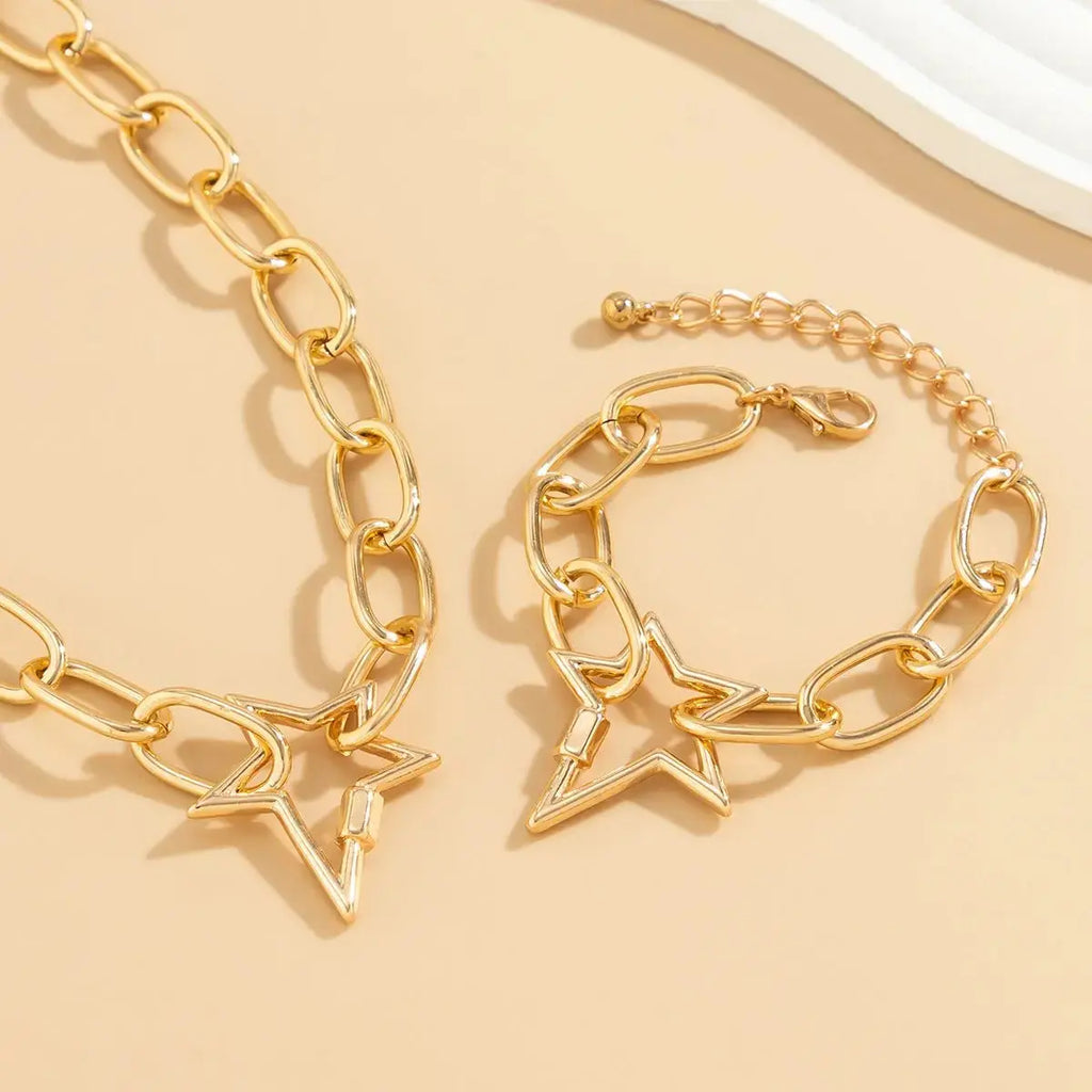 Hip - hop Jewelry Personalized O - chain Metal Jewelry Set, Niche Geometric Versatile Necklace - Pearl Unique