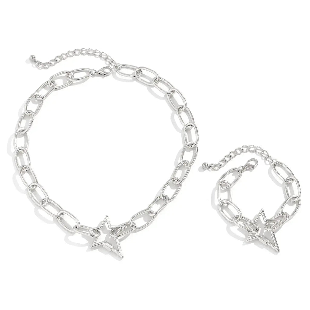 Hip - hop Jewelry Personalized O - chain Metal Jewelry Set, Niche Geometric Versatile Necklace - Pearl Unique