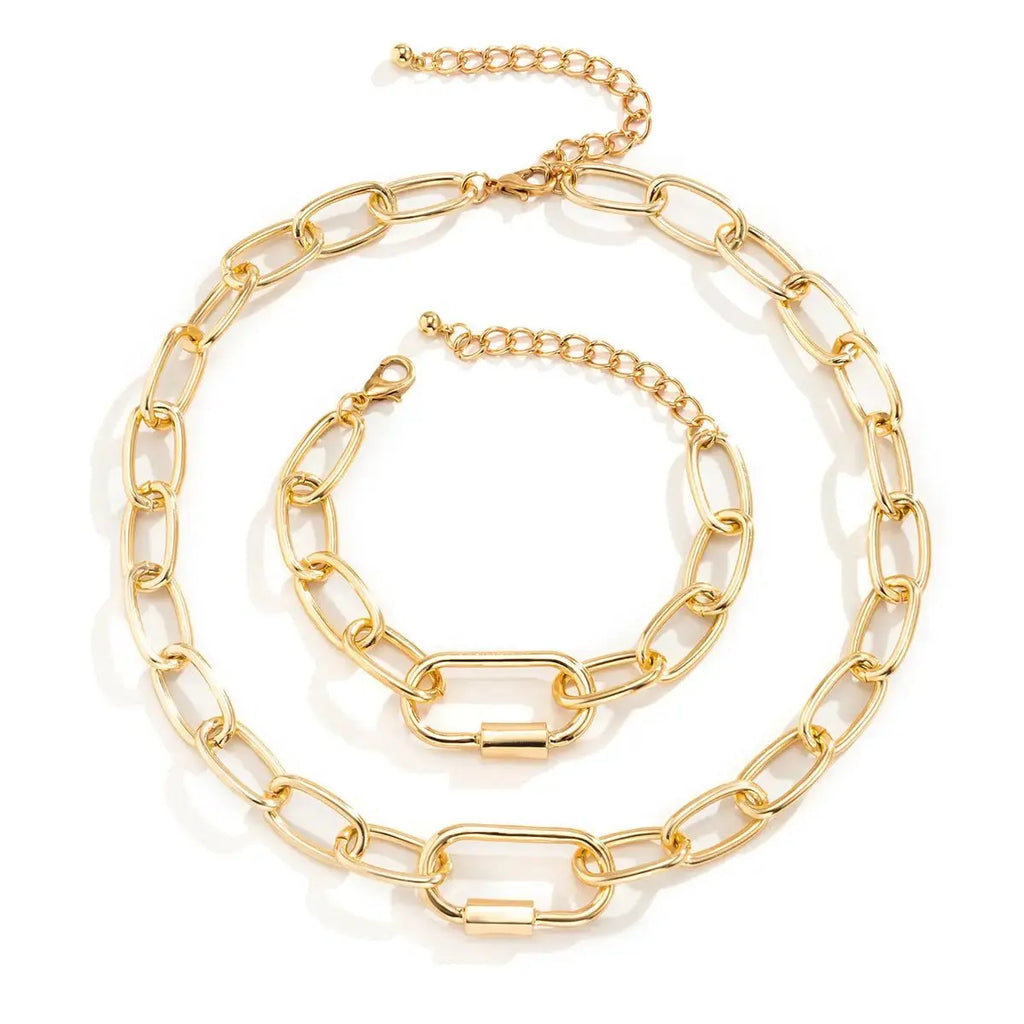 Hip - hop Jewelry Personalized O - chain Metal Jewelry Set, Niche Geometric Versatile Necklace - Pearl Unique
