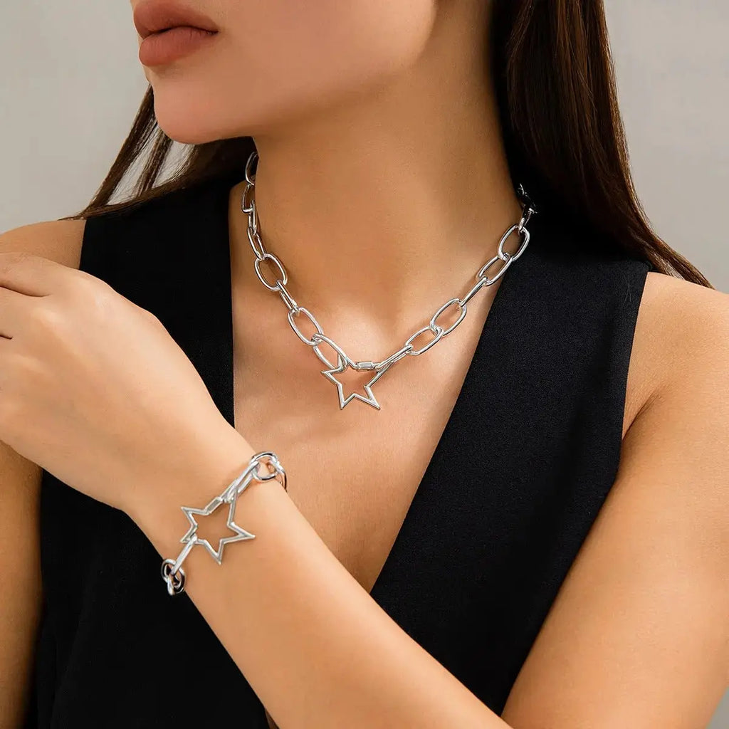 Hip - hop Jewelry Personalized O - chain Metal Jewelry Set, Niche Geometric Versatile Necklace - Pearl Unique