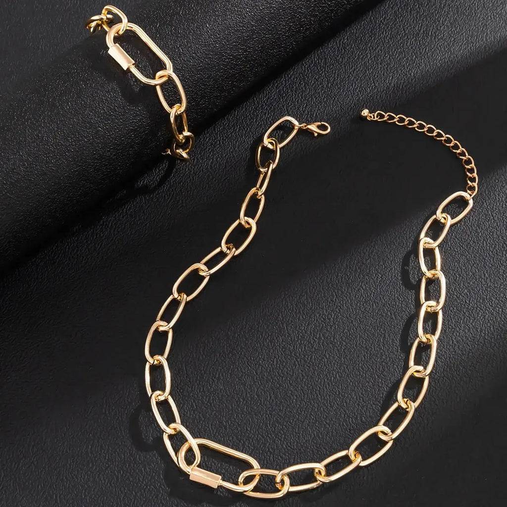 Hip - hop Jewelry Personalized O - chain Metal Jewelry Set, Niche Geometric Versatile Necklace - Pearl Unique