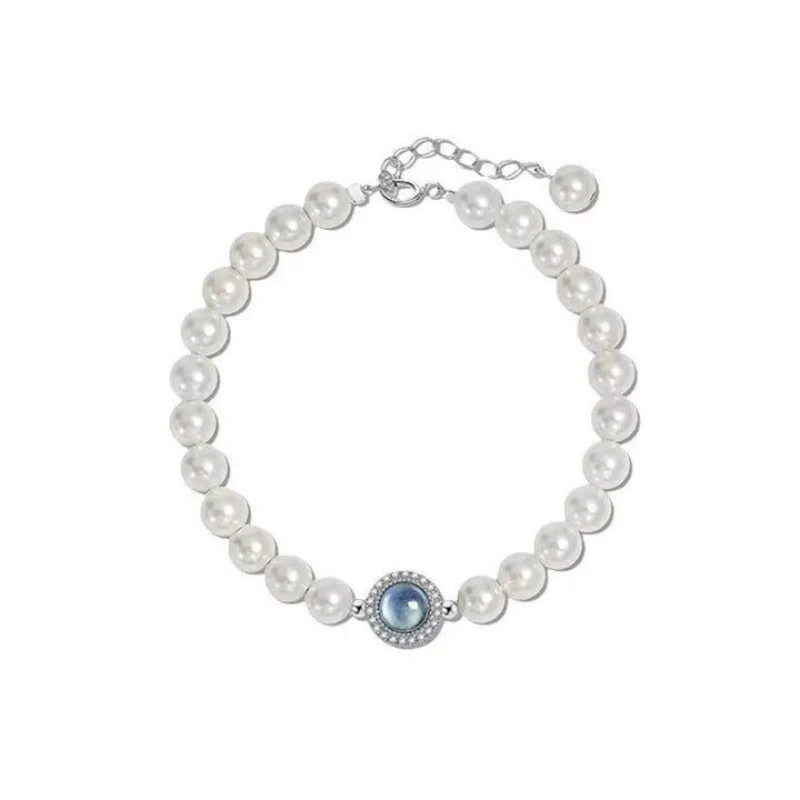 Mackerel Mercury Keeping Aquamarine Imitation Pearl Bracelet - Pearl Unique