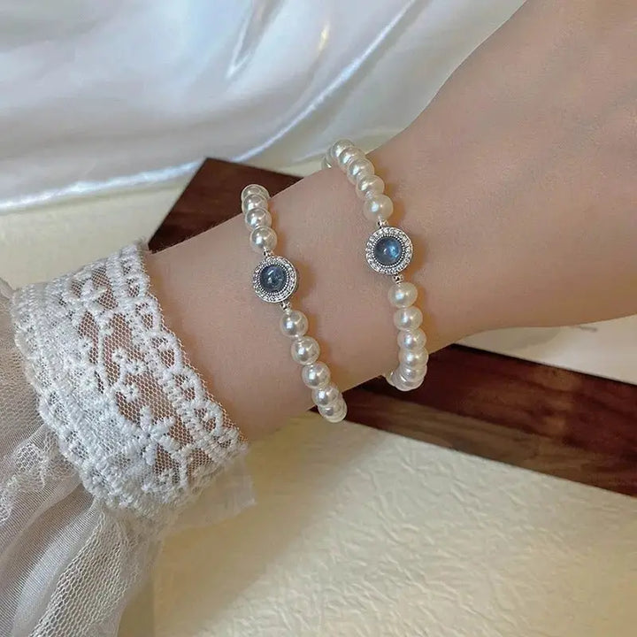 Mackerel Mercury Keeping Aquamarine Imitation Pearl Bracelet - Pearl Unique