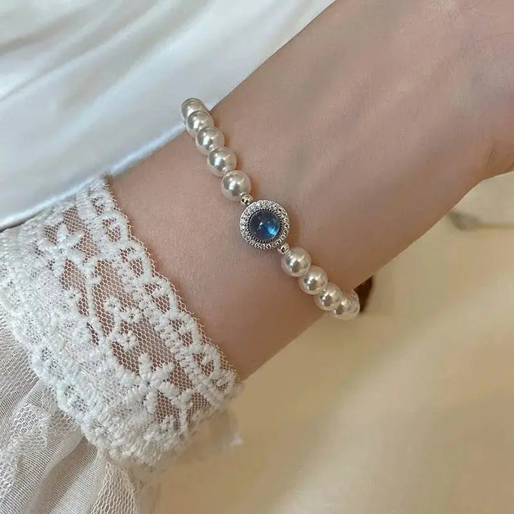 Mackerel Mercury Keeping Aquamarine Imitation Pearl Bracelet - Pearl Unique