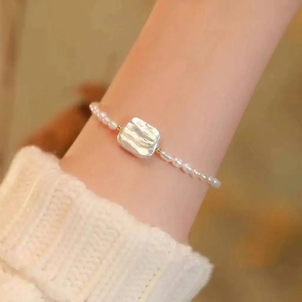 Mini Pearls With Rectangle Baroque Pearl Bracelet - Pearl Unique