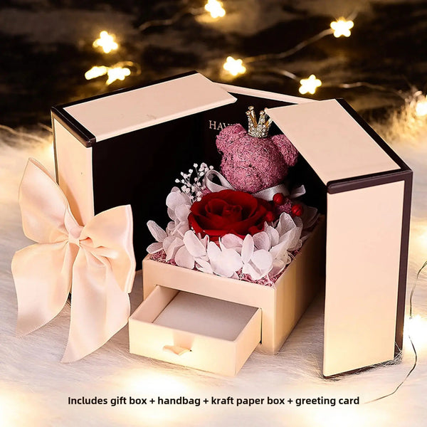 Mother's Day gift double - door bear rose box, Valentine's Day jewelry - Pearl Unique