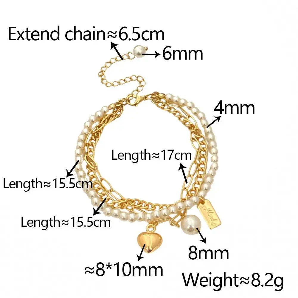 Multi - layer Love Bracelet Female Pearl Retro Cold Wind Creative Personality Bracelet Copper Plated Real Gold Pearl Bracelet - Pearl Unique
