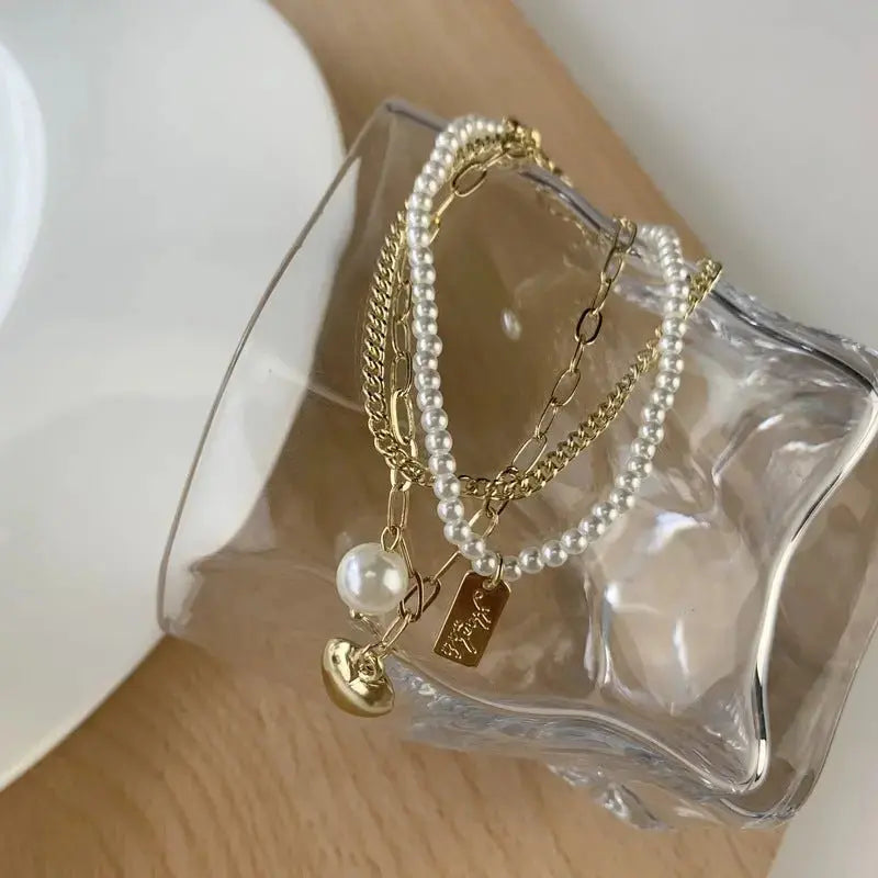 Multi - layer Love Bracelet Niche Design Jewelry Beads Retro Creative Copper Plated Real Gold Bracelet - Pearl Unique