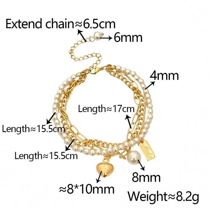 Multi - layer Love Bracelet Niche Design Jewelry Beads Retro Creative Copper Plated Real Gold Bracelet - Pearl Unique