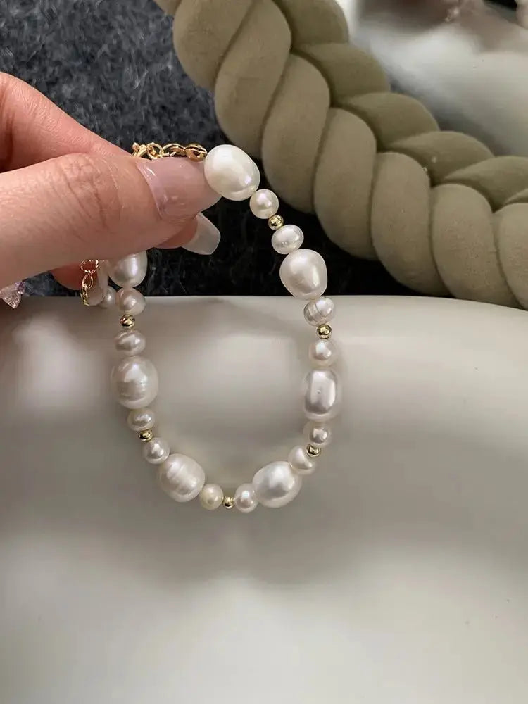 Natural Freshwater Pearl Bracelet Women's Exquisite High - end Temperament Jewelry Women's Accessories Copper - plated Real Gold - Pearl Unique