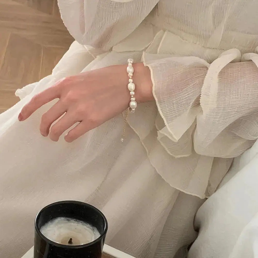 Natural Freshwater Pearl Bracelet Women's Exquisite High - end Temperament Jewelry Women's Accessories Copper - plated Real Gold - Pearl Unique