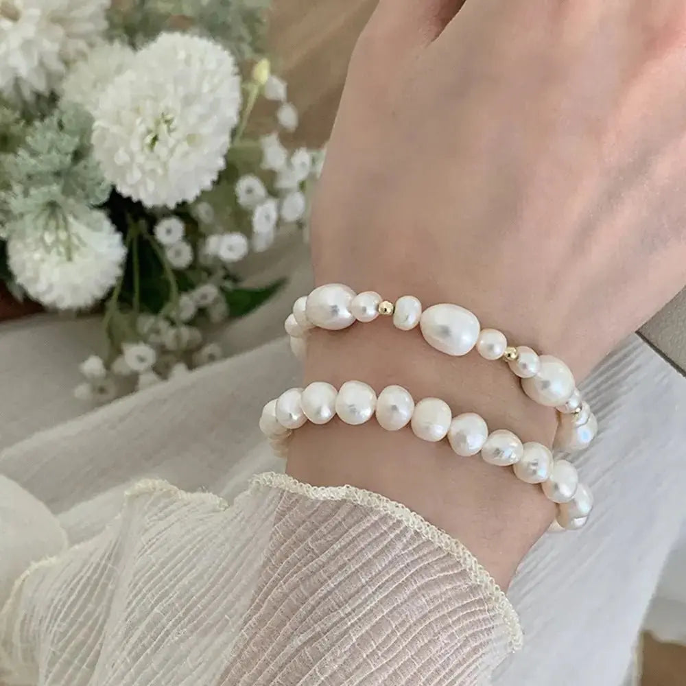 Natural Freshwater Pearl Bracelet Women's Exquisite High - end Temperament Jewelry Women's Accessories Copper - plated Real Gold - Pearl Unique