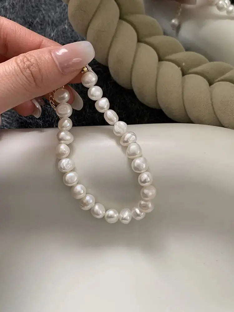 Natural Freshwater Pearl Bracelet Women's Exquisite High - end Temperament Jewelry Women's Accessories Copper - plated Real Gold - Pearl Unique