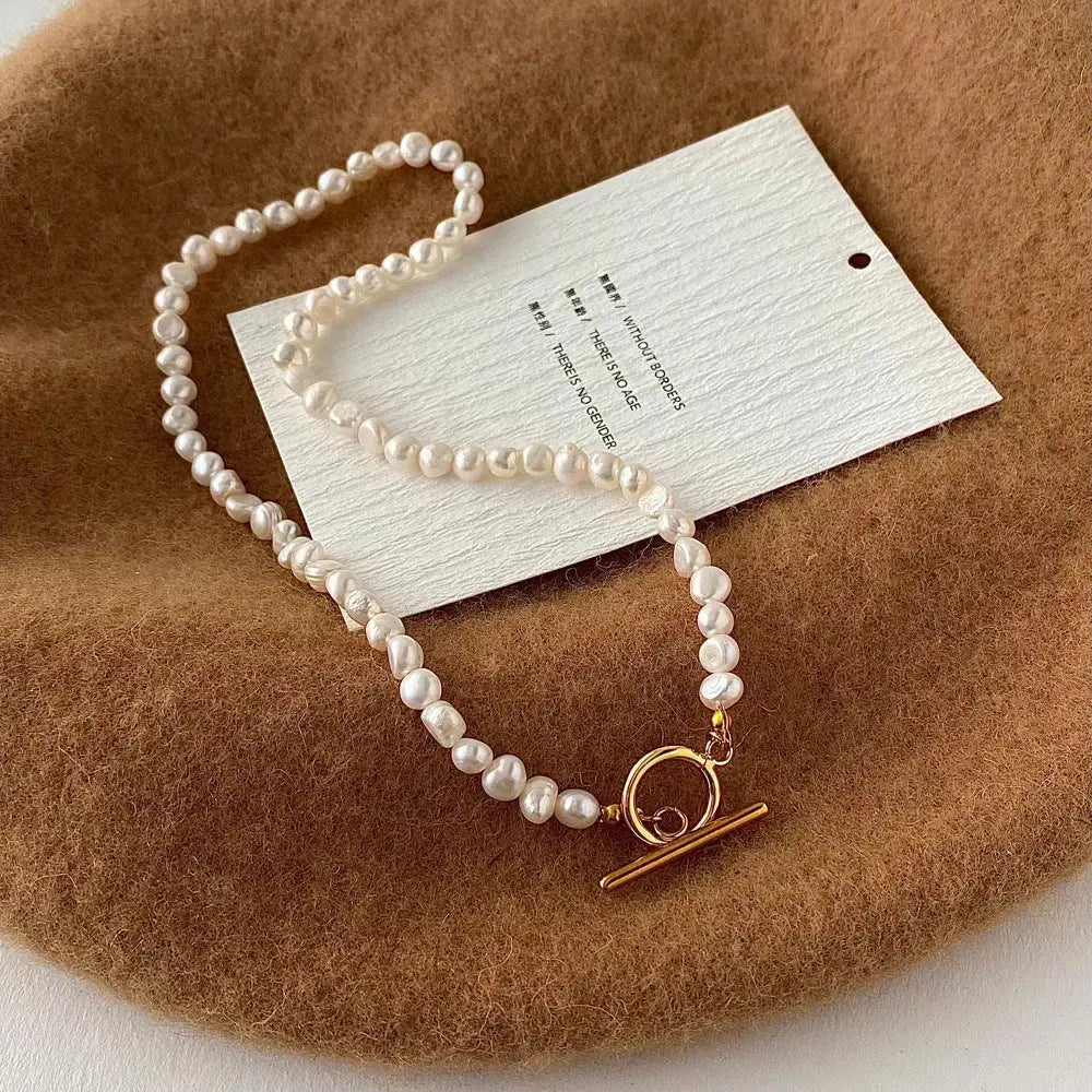 Natural Freshwater Pearl Ot Buckle Stainless Steel Necklace Bracelet Set - Pearl Unique