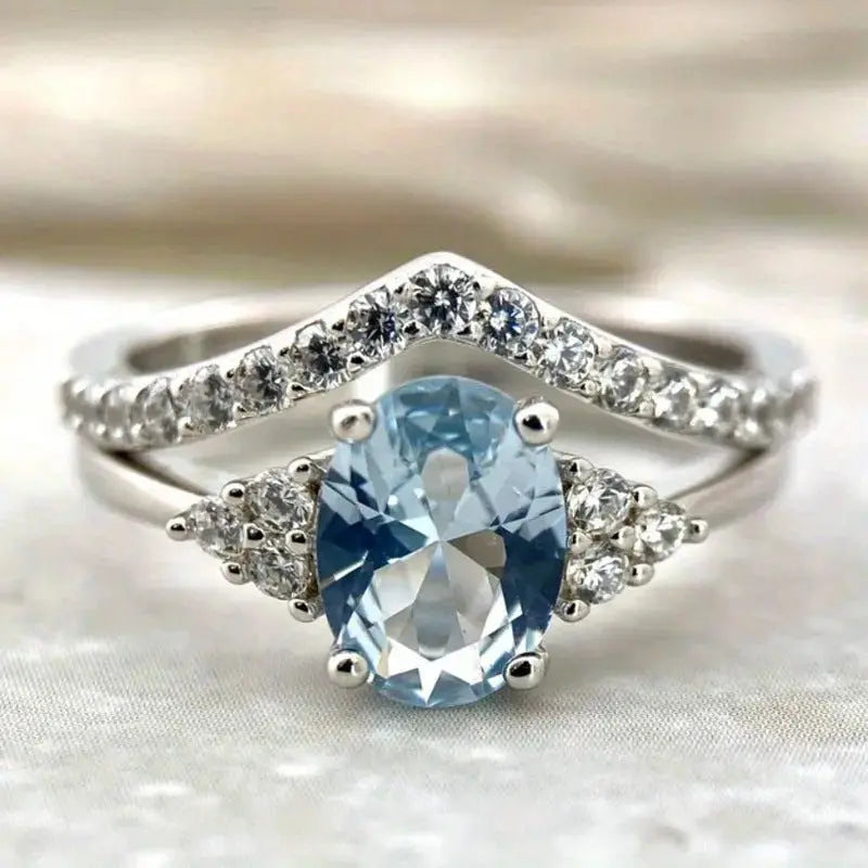 Penguins隆炉 Wings Two Pieces Sapphire Zicornia Diamond Ring For Women - Pearl Unique