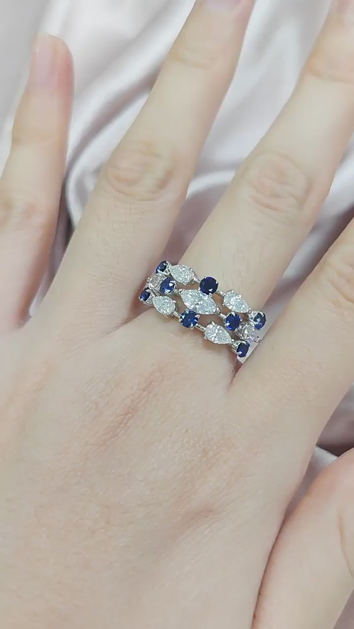 Elegant lab sapphire and moissanite silver ring jewelry gift