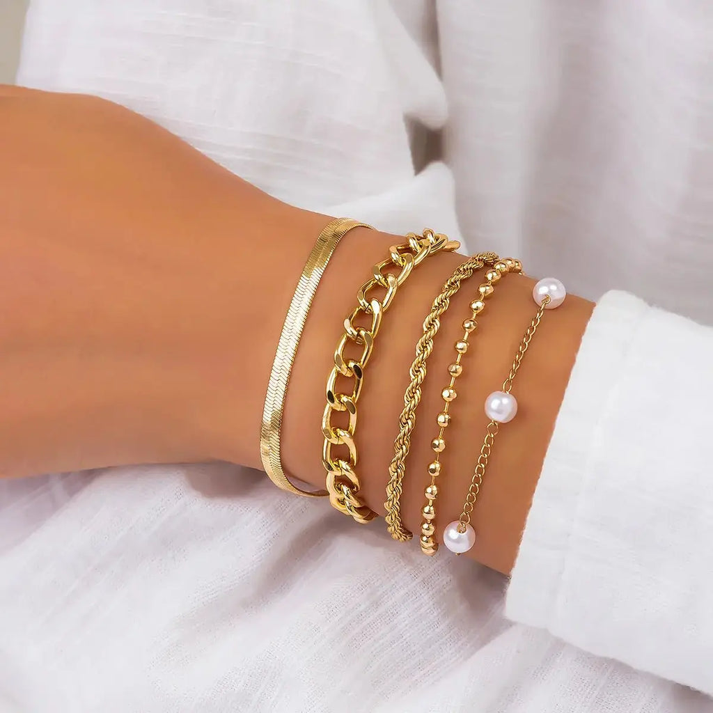 Retro Imitation Pearl Chain Beaded Bracelet, Simple Alloy Love Rhinestone Versatile Fashion Jewelry - Pearl Unique