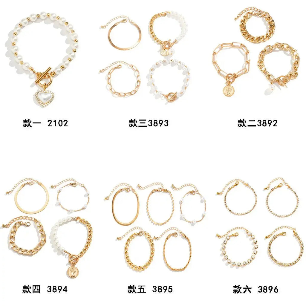 Retro Imitation Pearl Chain Beaded Bracelet, Simple Alloy Love Rhinestone Versatile Fashion Jewelry - Pearl Unique