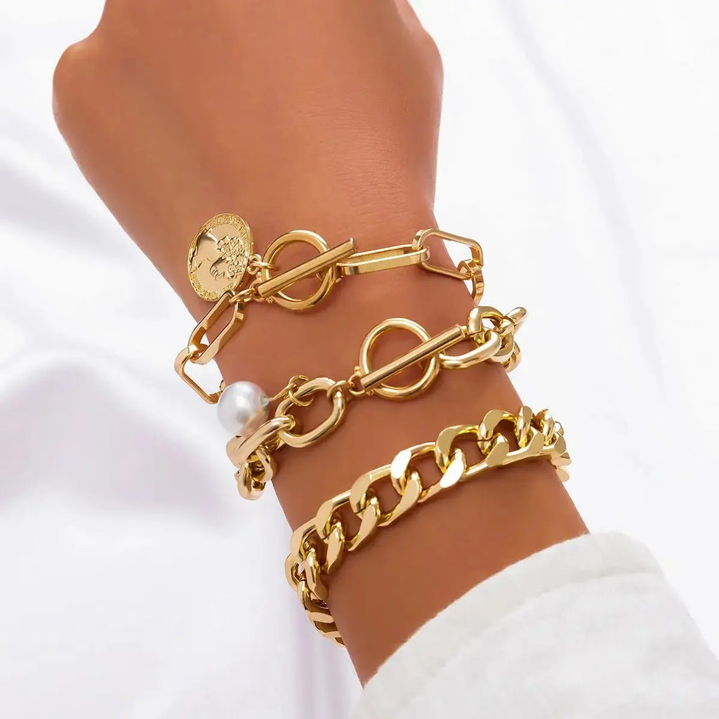 Retro Imitation Pearl Chain Beaded Bracelet, Simple Alloy Love Rhinestone Versatile Fashion Jewelry - Pearl Unique