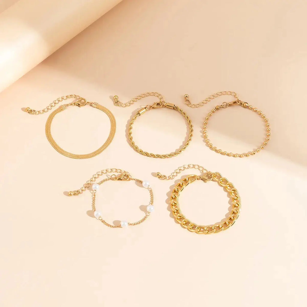 Retro Imitation Pearl Chain Beaded Bracelet, Simple Alloy Love Rhinestone Versatile Fashion Jewelry - Pearl Unique