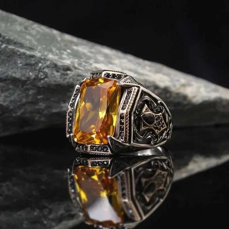 Retro punk style card wheel new alloy hand jewelry alloy electroplated men's ring - Pearl Unique